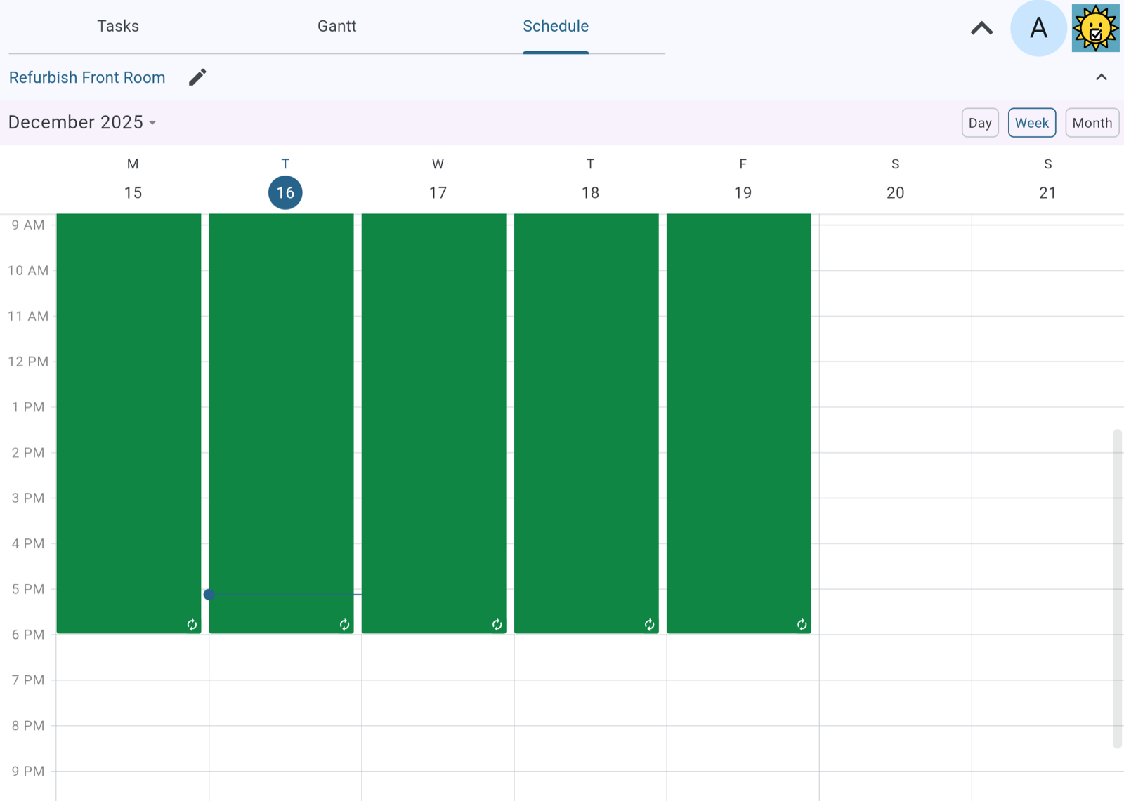 Task Optimist schedule view showing availability windows
